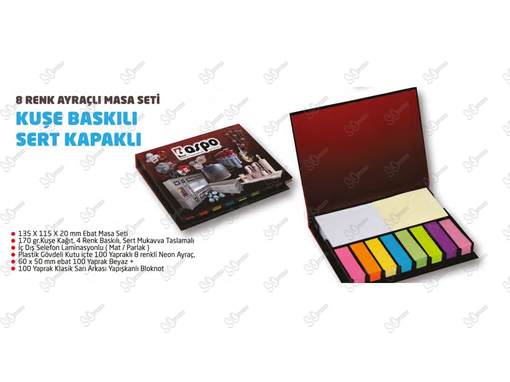 8 Renk Ayraçlı Masa Seti - Kuşe Baskılı